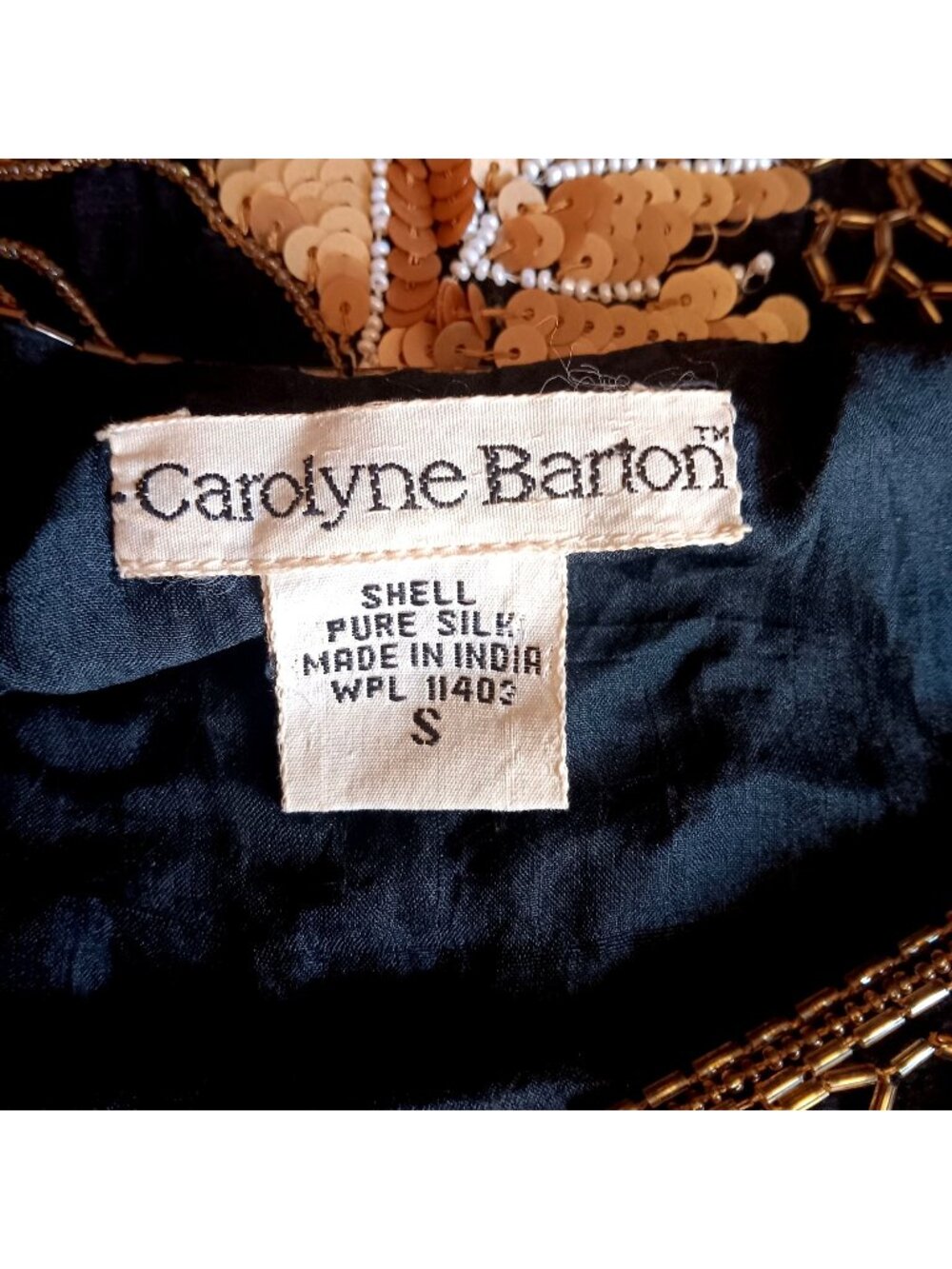 Small Vintage Blouse Top Sequin & Beaded Floral Womens Carolyne Barton India 90s